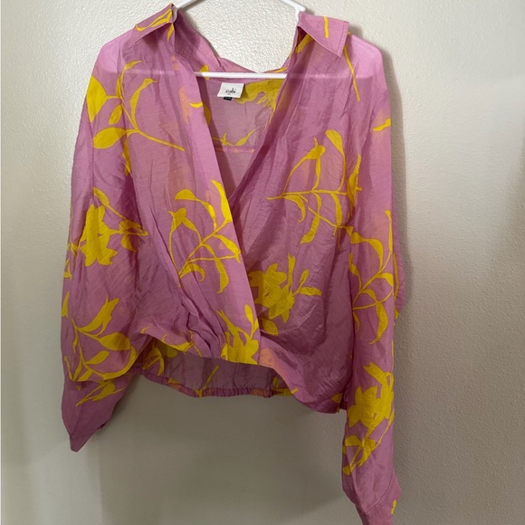CAbi Tops - CAbi Purple and Yellow Floral Gauze Wrap Drift Top Women’s XL Bloomcore